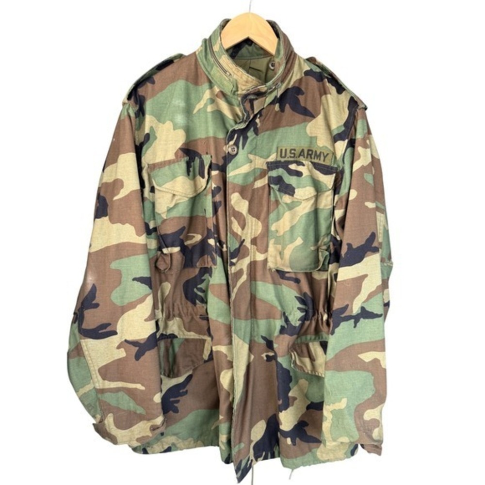 VTG 80s U.S. Army M65 Field Jacket Woodland Camo Cold Weather Coat Golden Mfg‎ S